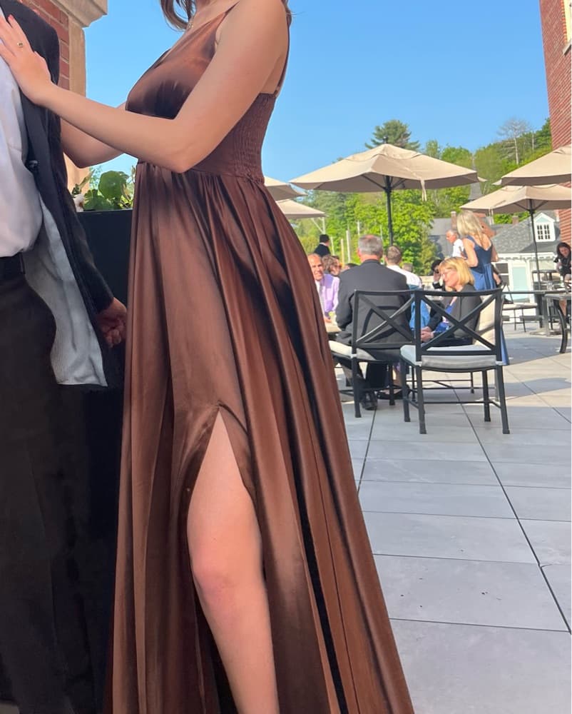 Brown Satin Formal Dress - Image 2
