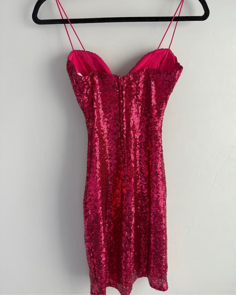 Vibrant Fuchsia Sequin Mini Dress - Image 3