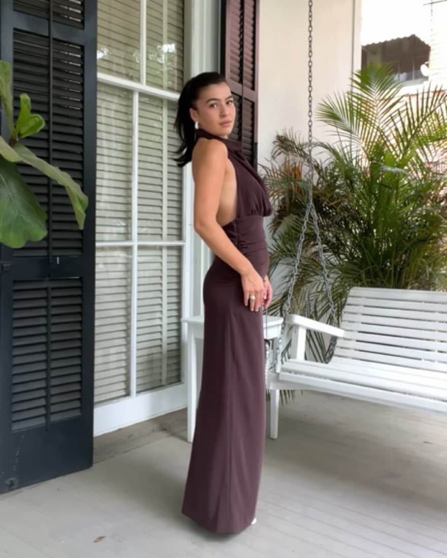 Elegant Brown Halter Gown - Image 1