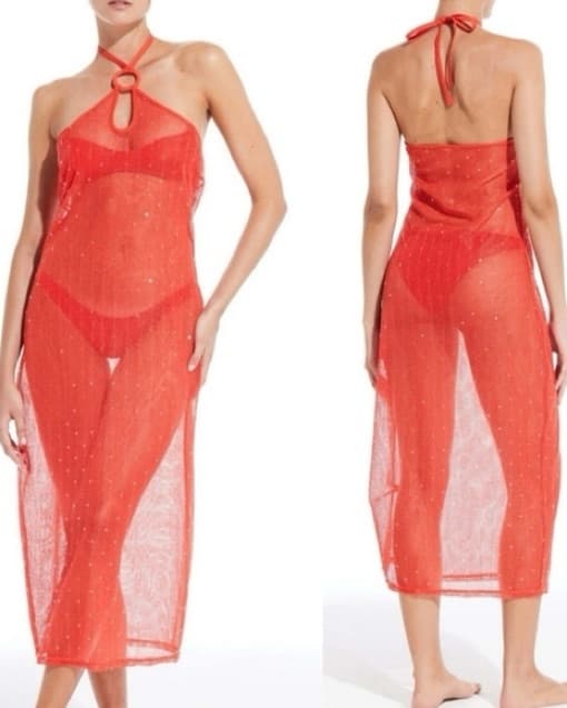 Red Sequin Mesh Halter Coverup Dress - Image 5