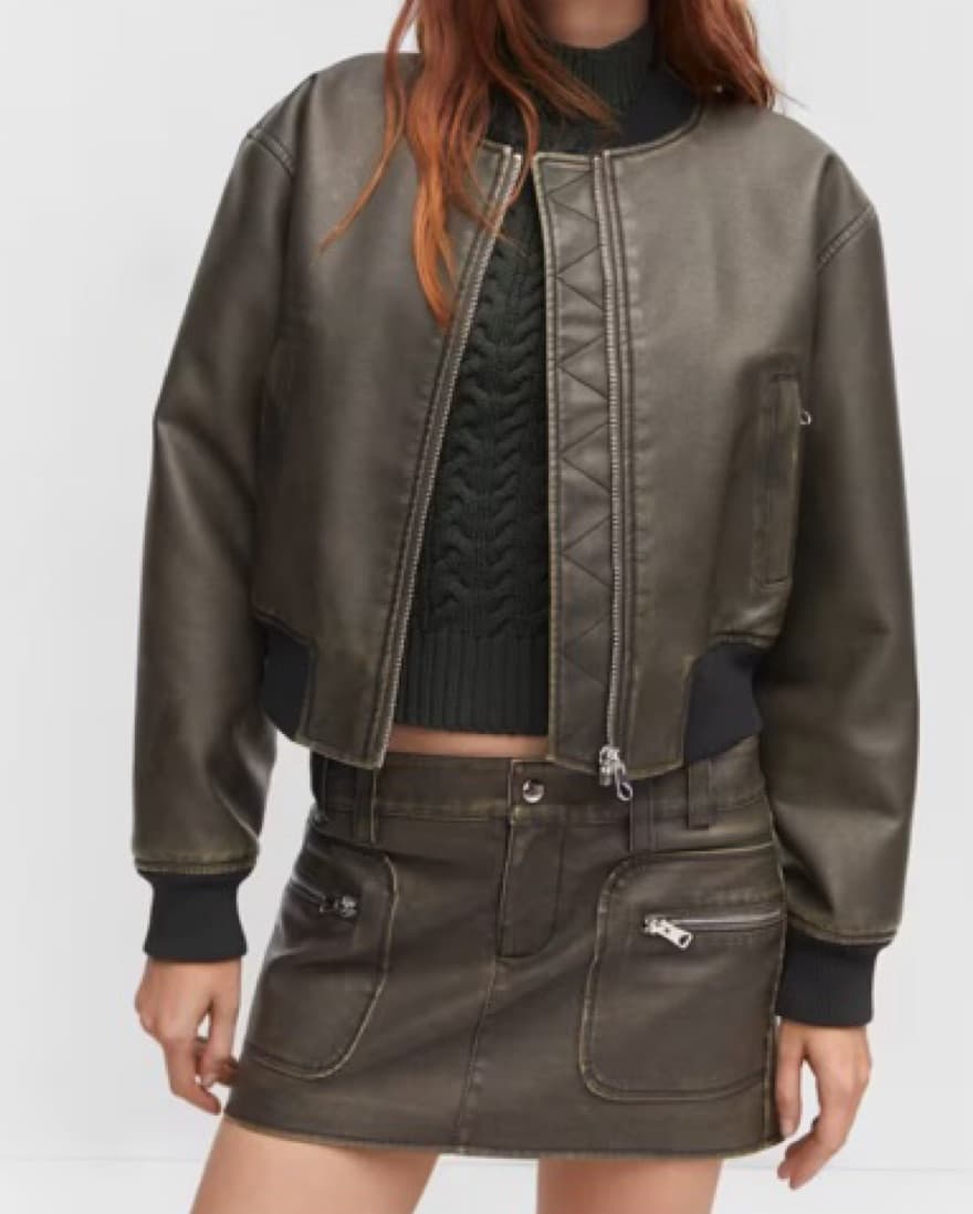 Mango Faux Leather Jacket & Mini Skirt S - Image 2