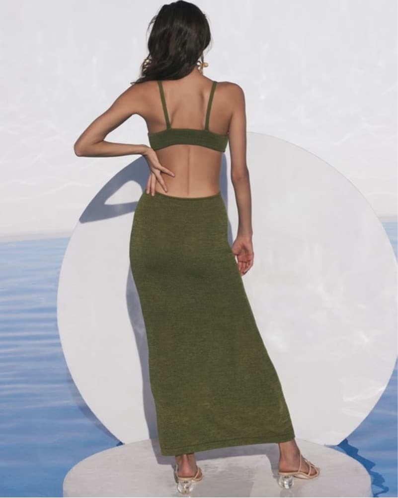 Olive Green Cutout Maxi Dress - Image 3