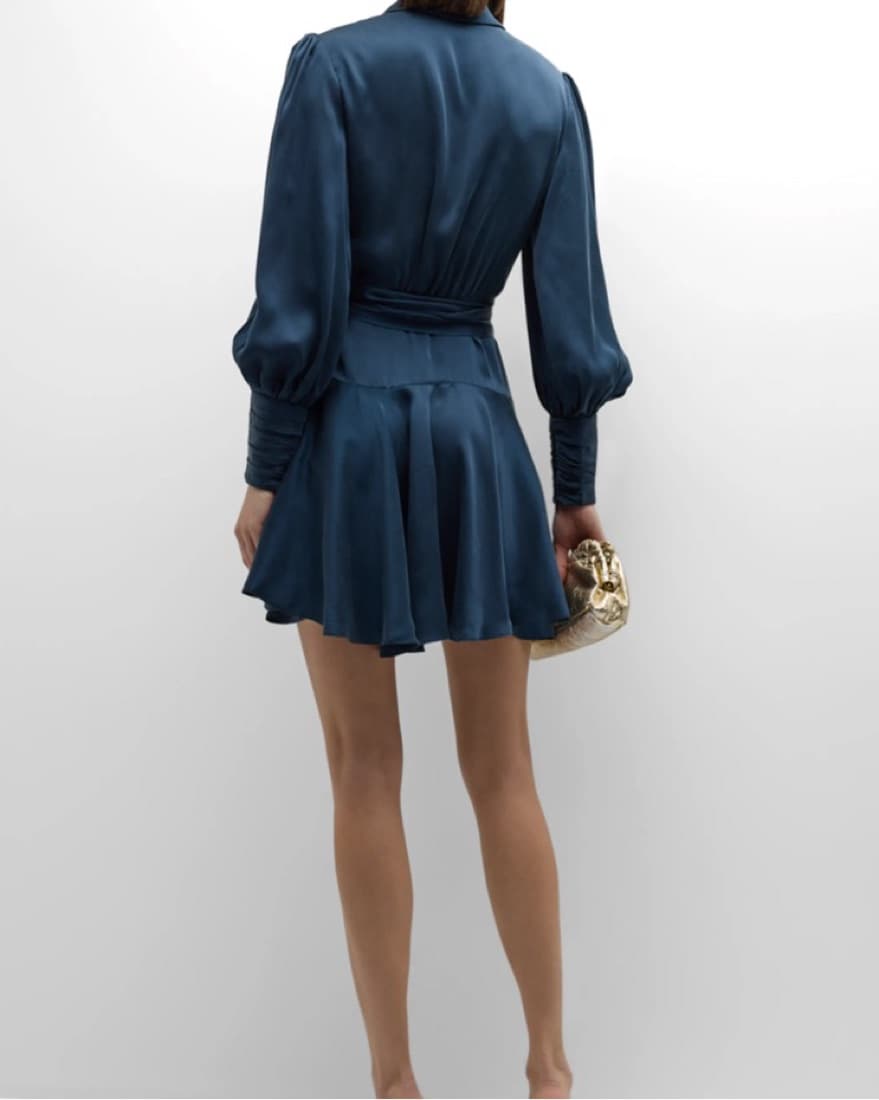 Zimmermann Elegant Navy Satin Wrap Dress - Image 2