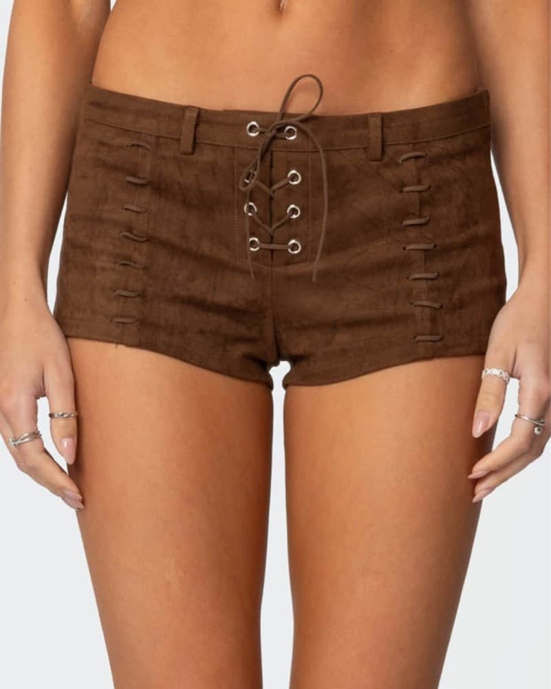 Chic Suede Lace-Up Shorts - Image 1