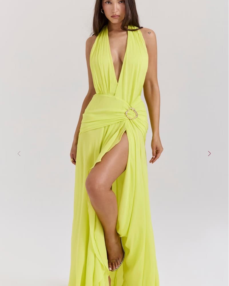 House of CB Neon Yellow Halter Gown - Image 1