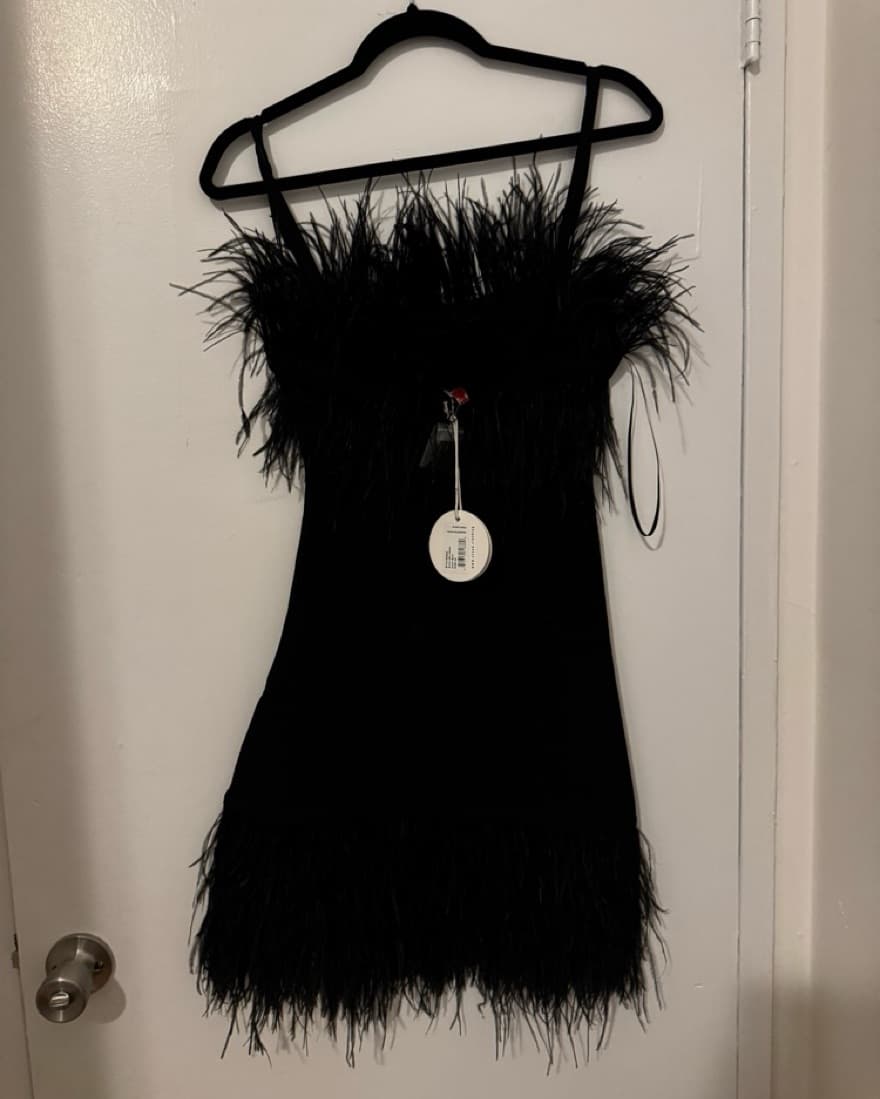 Staud black feather trim dress - Image 4