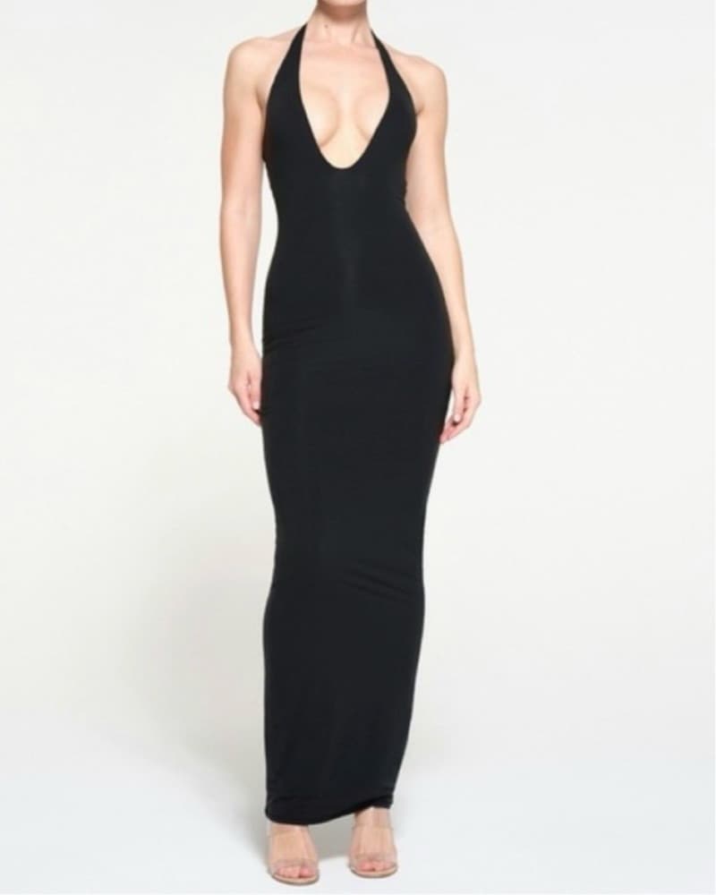 Skims Maxi Black Bodycon Haulter Dress - Image 1
