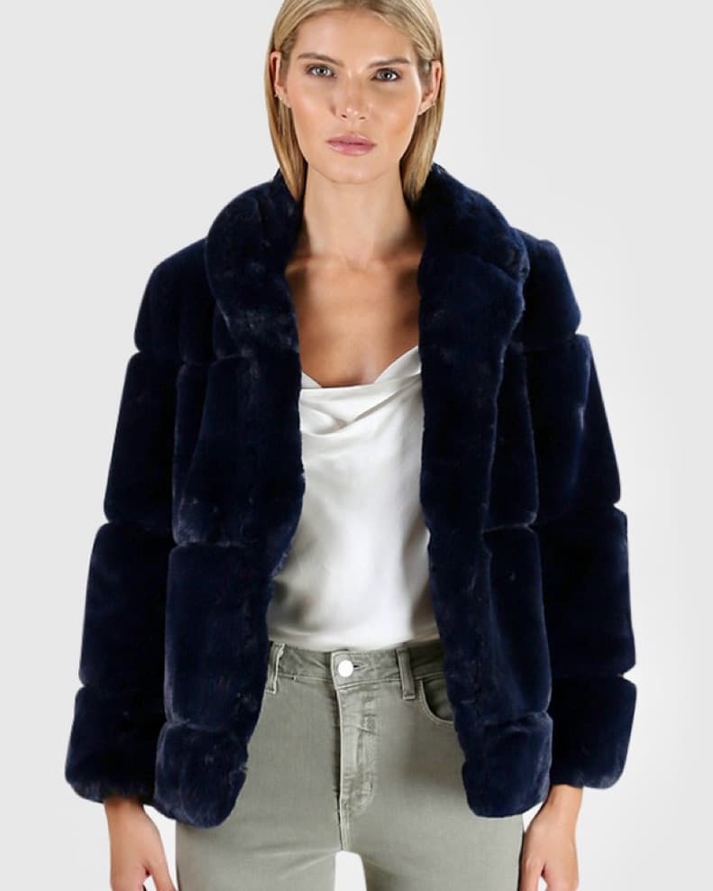 Apparis Navy Faux Fur Coat  - Image 1