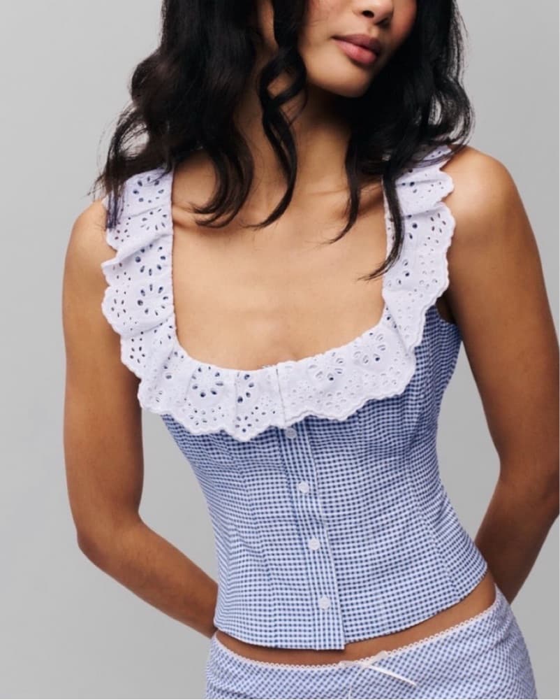 Gingham Ruffled Crop Top - Image 1