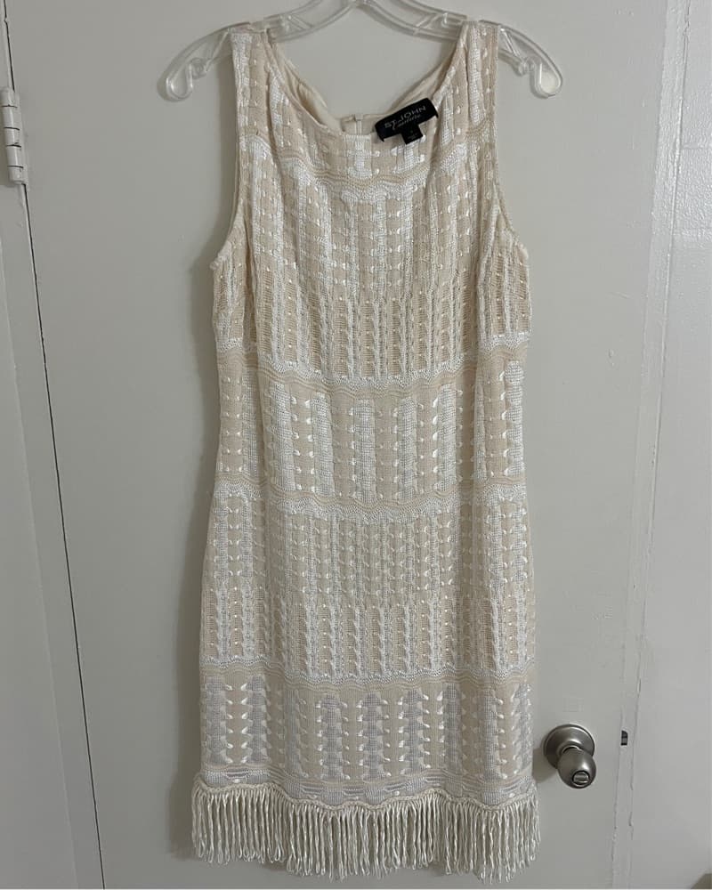 ST JOHN Couture Ivory Lace Fringe Dress  - Image 1