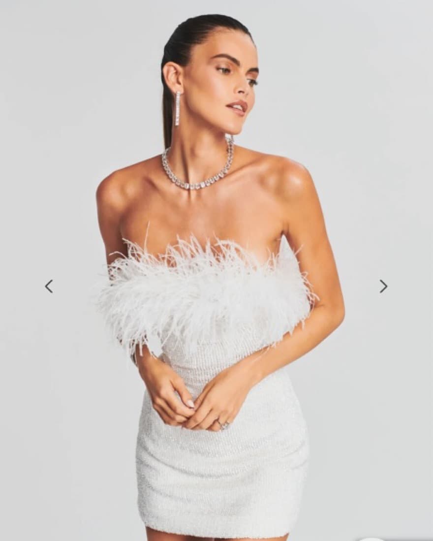 Retrofete White Sequin Feather Dress XS - Image 3