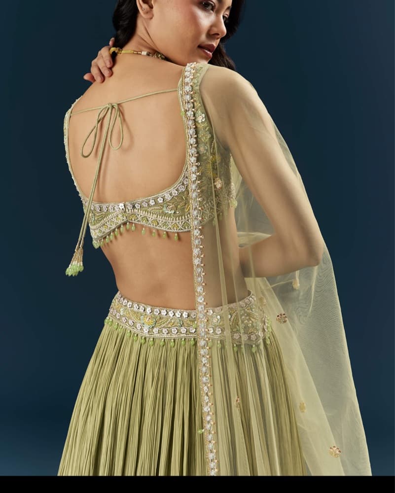 Indian Wear - Green Embroidered lehenga - Image 4