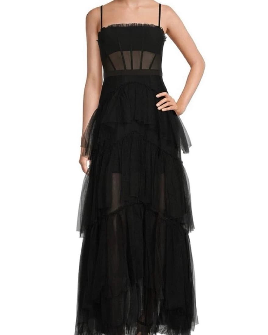 Black Tiered Tulle Ruffle Gown - Image 2