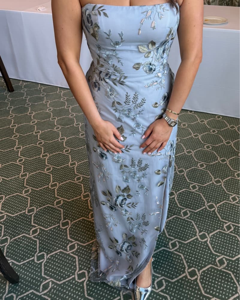 Baby Blue And Sage Green Floral Gown - Image 3