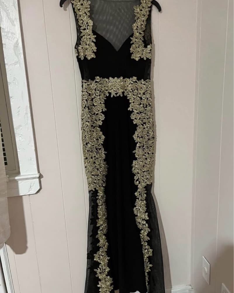 Black & Gold Embellished Gown - Image 3