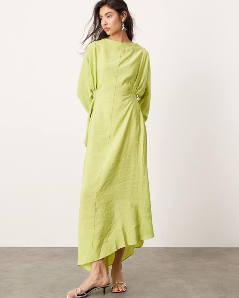 Longsleeve Open Back Maxi Dress Lime  - Image 5