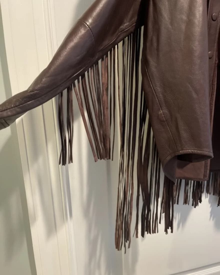 Oversized Brown Leather Fringe Jacket - Image 5