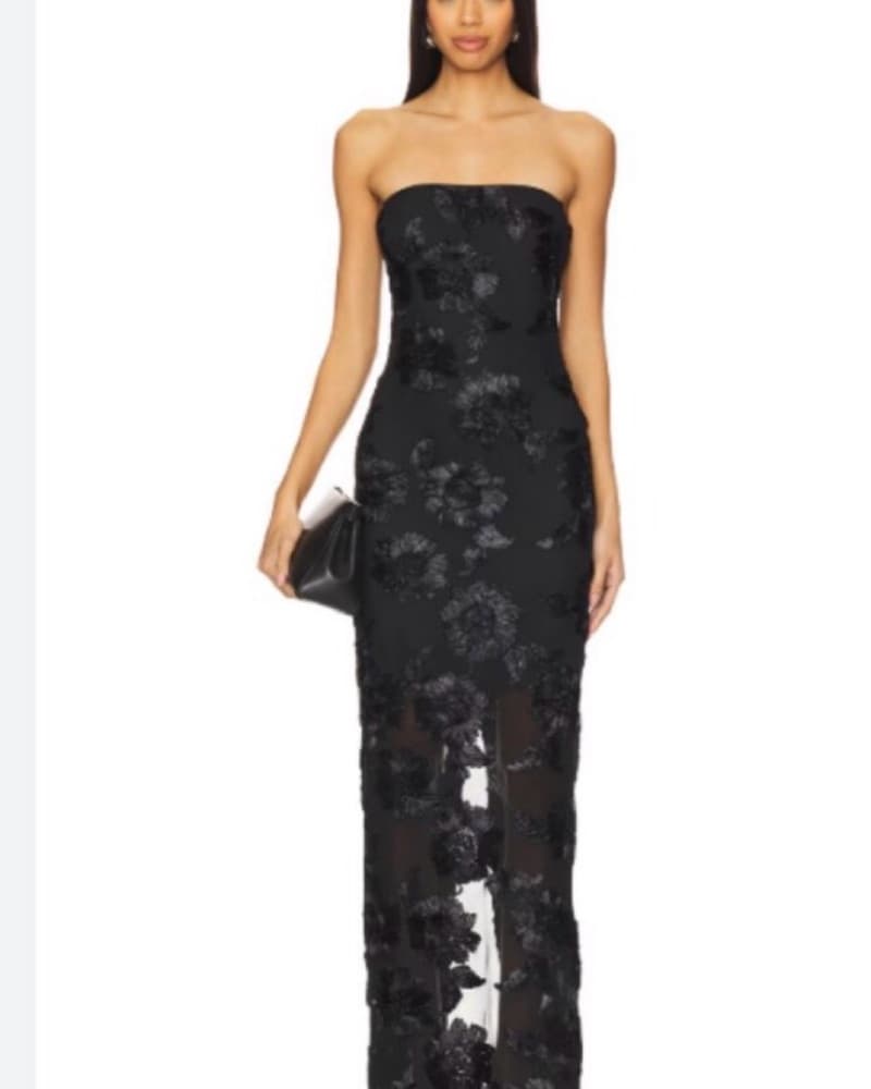 Rotate Black embroidered mesh maxi dress - Image 1