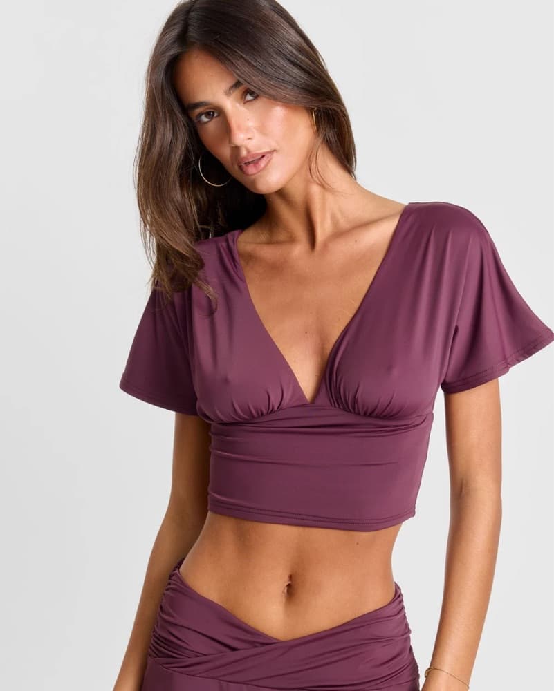 Chic Plum Crop Top and Skirt Set - Image 2