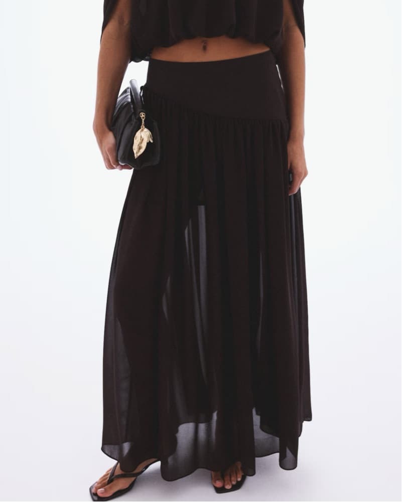 Brown Chiffon Cape Top & Skirt Set - Image 4