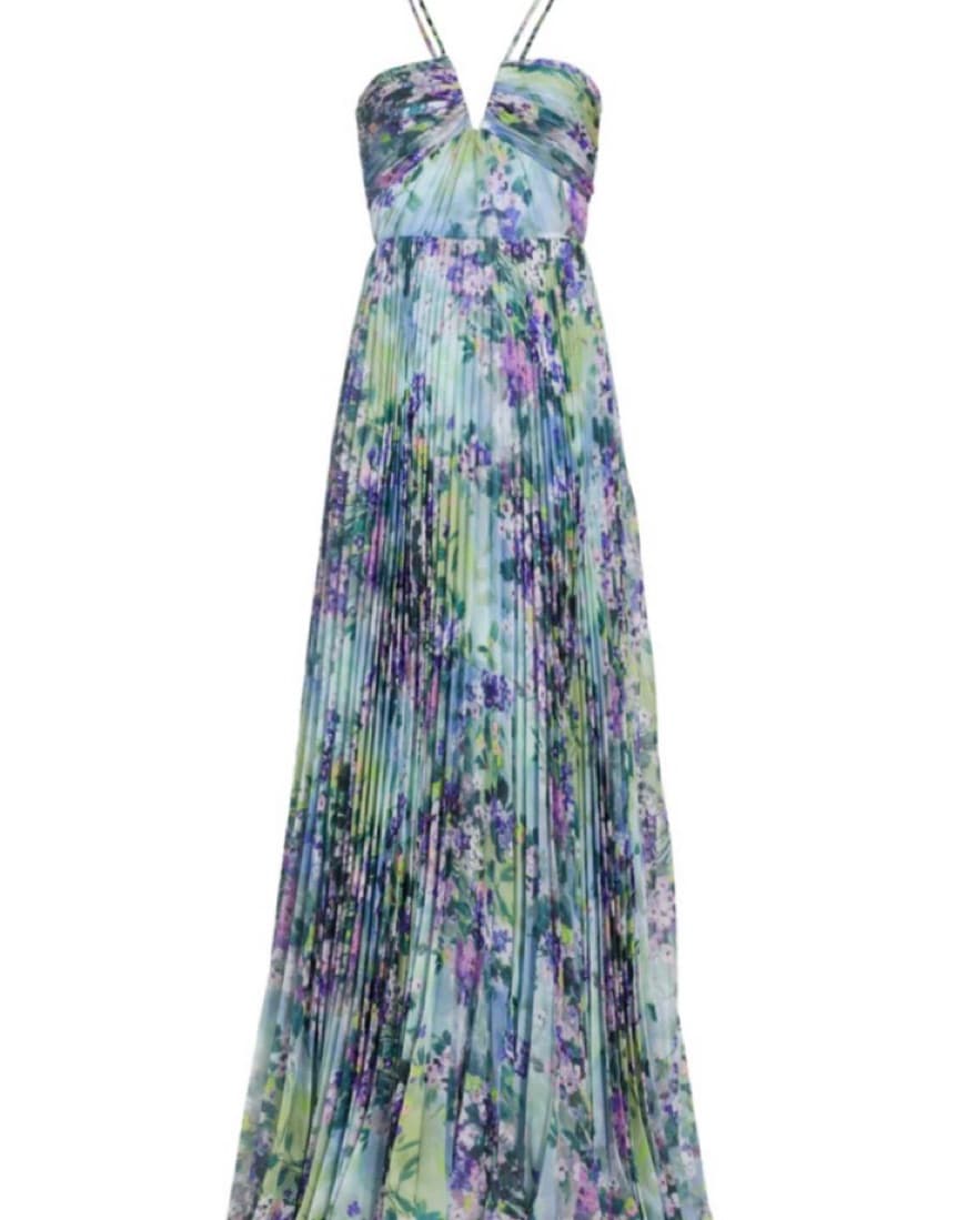 Painted Bouquet Printed Chiffon Gown - Image 1