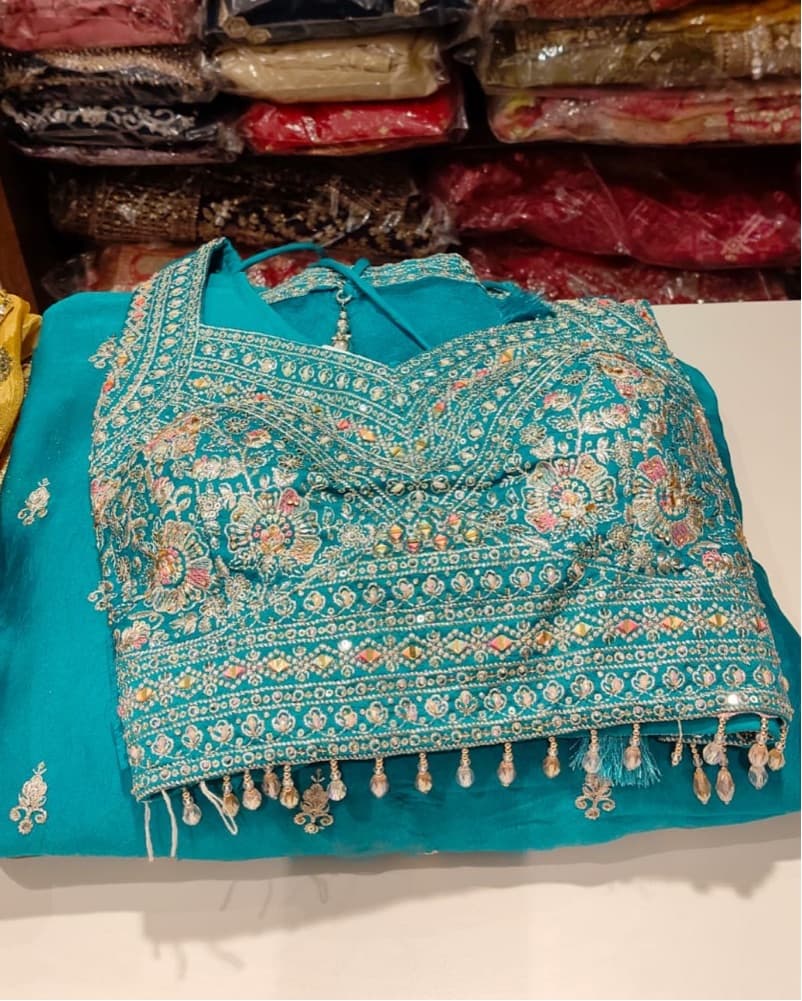 Turquoise/Blue Indian Lehenga - Image 3