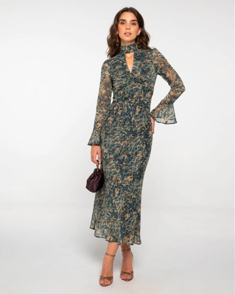 Printed Formal Midi Dress - Image 1