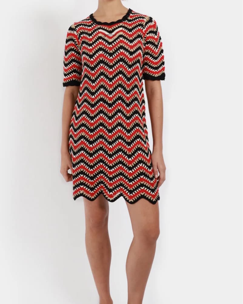 Ganni Knit Crochet Red And Black Mini - Image 1