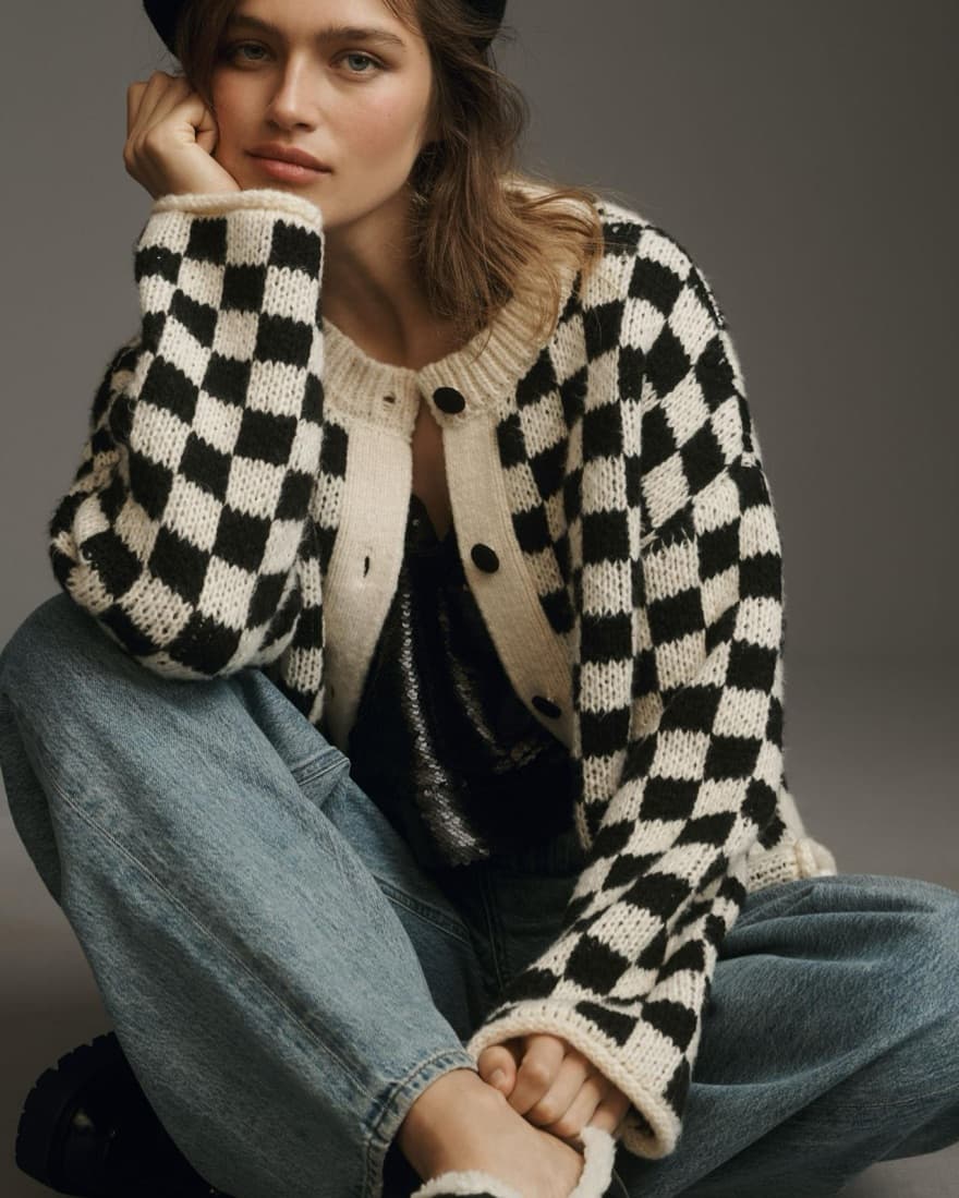 Checkerboard Cardigan Sweater - Image 2