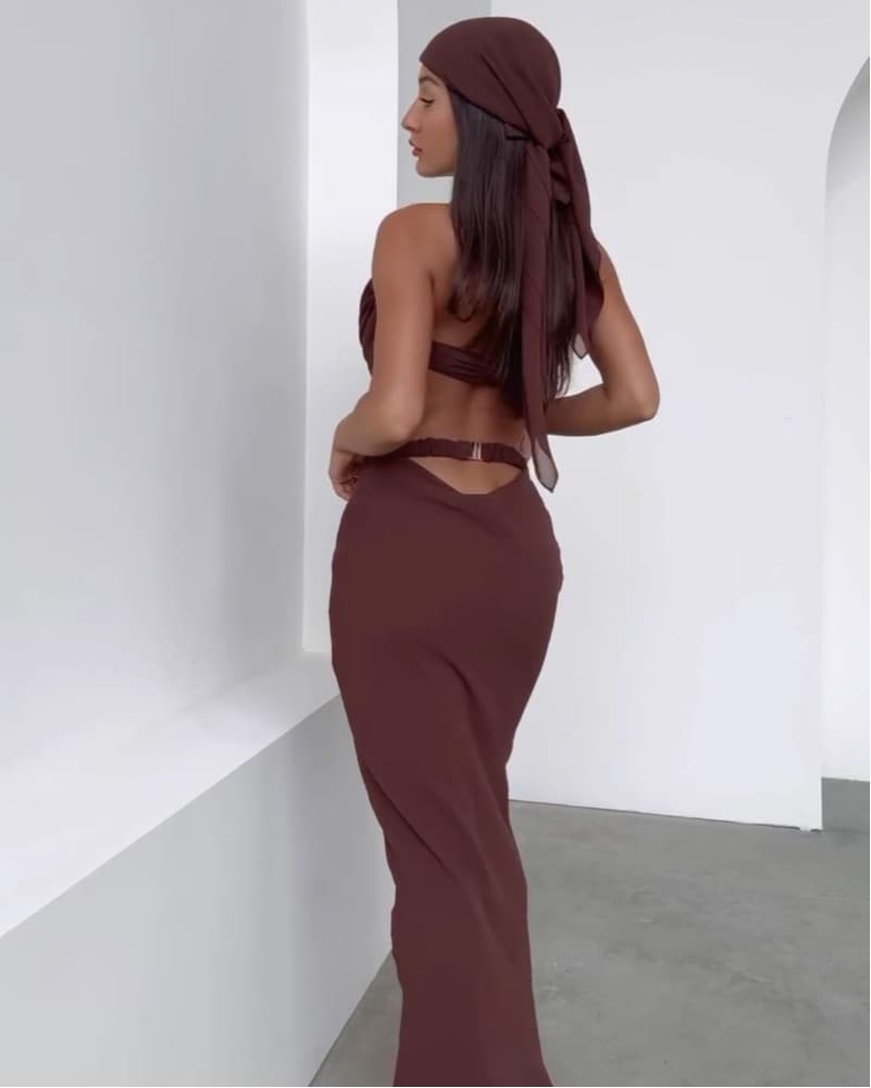 Chocolate Brown Maxi Skirt Set - Image 6
