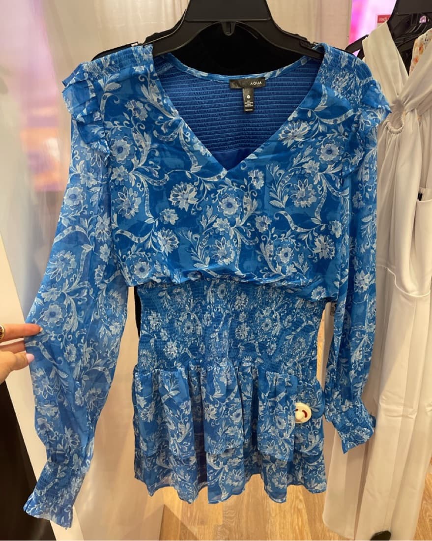AQUA Floral Print Smocked Mini Dress - Image 3