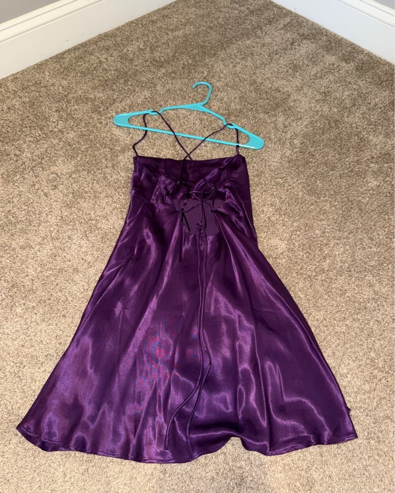 ZARA Satin Purple Lace Up Mini Dress - Image 5