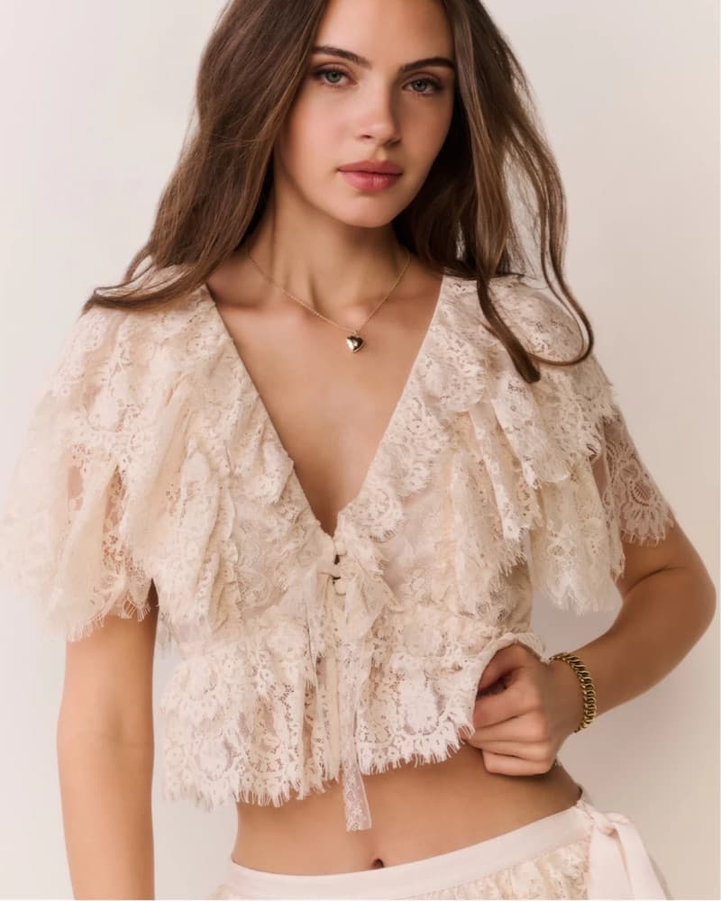 Loveshackfancy caper lace ruffle top  - Image 1