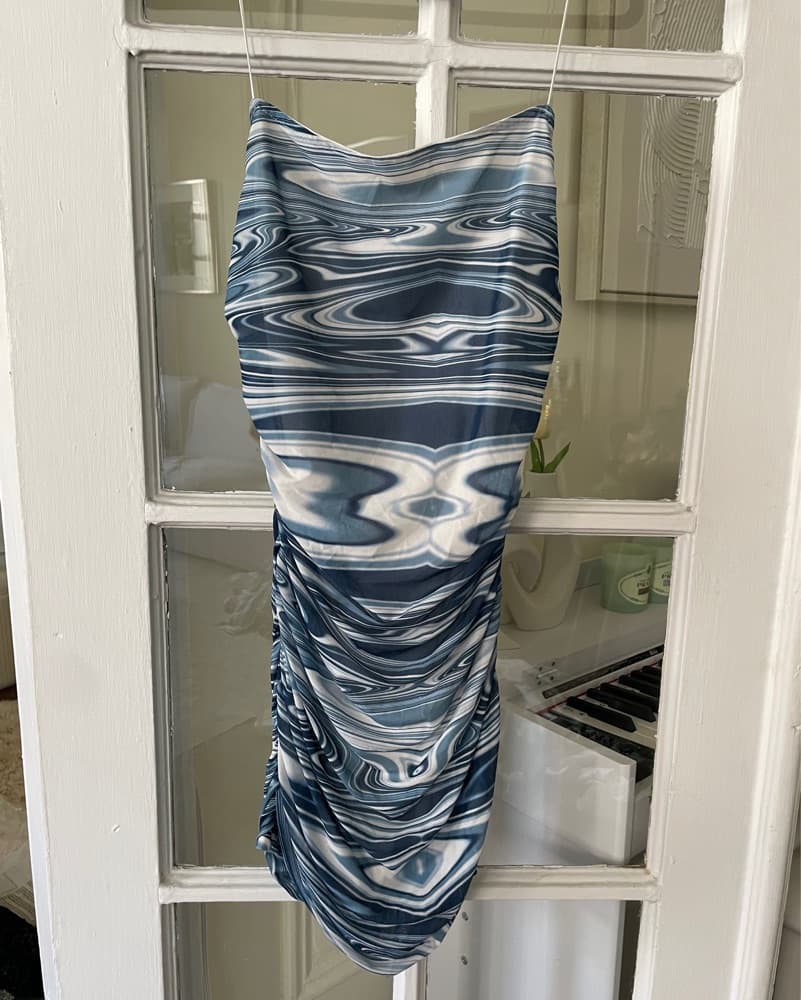 Blue Abstract Mini Dress - Image 4