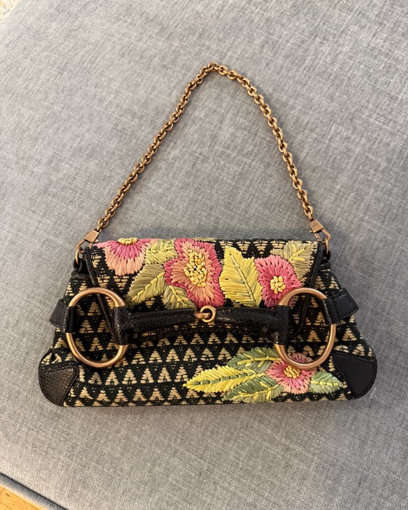 Vintage Gucci Horsebit Raffia Bag - Image 1