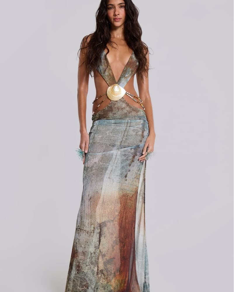 Vida Backless Maxi Dress With Shell Trim - Image 1