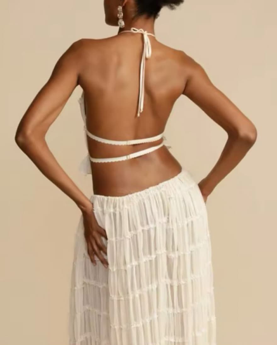 Stunning Tiered White Halter Maxi Dress - Image 2