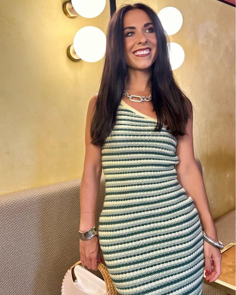 Green Crotchet Striped Maxi Dress - Knit - Image 1