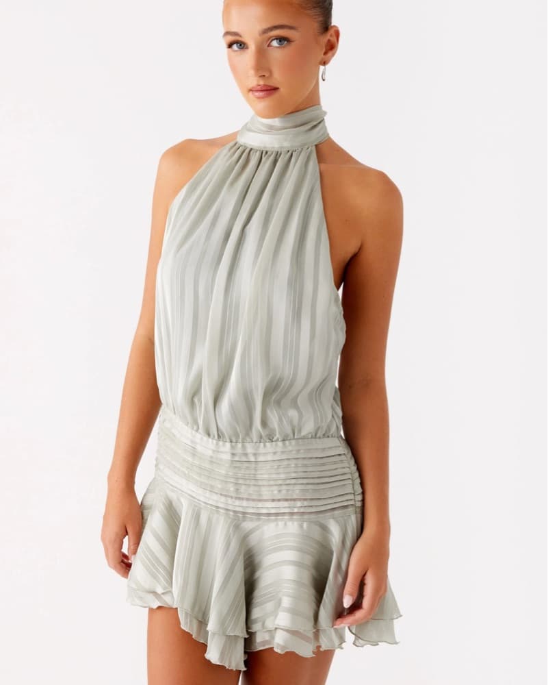 Willow Chiffon Mini Dress - Green - Image 1