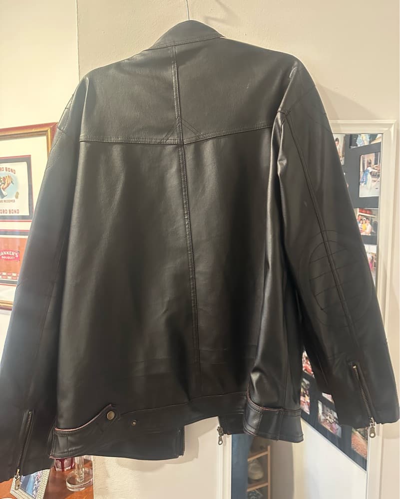 Vintage Racer Stripe Faux Leather Jacket - Image 3