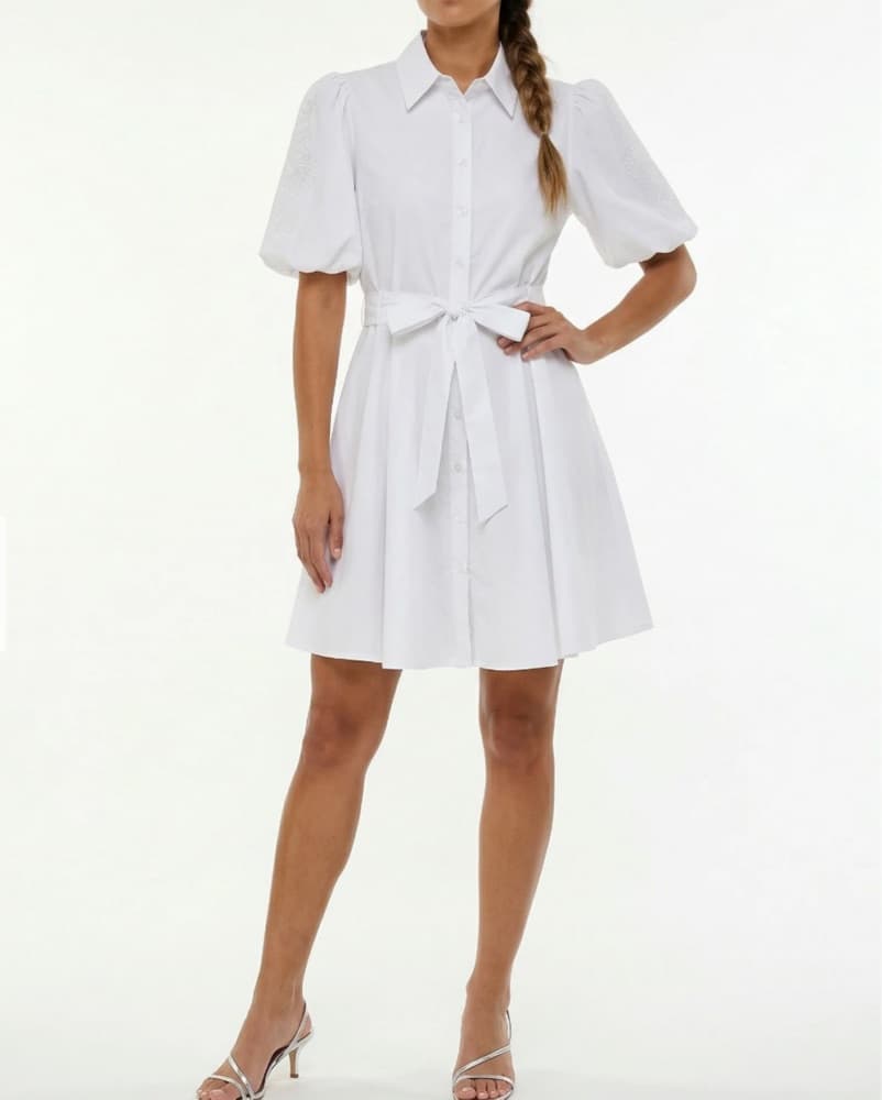 White Puff Sleeve Shirt Dress - Image 2