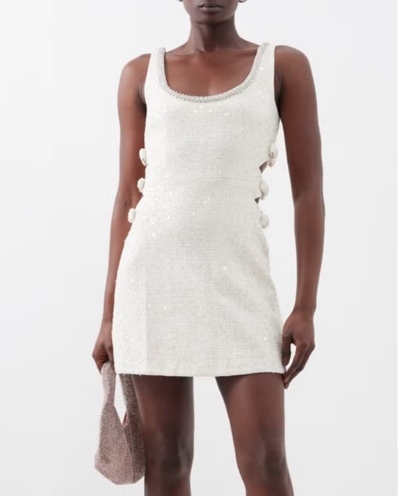 Self Portrait Cream Boucle Mini Dress - Image 4