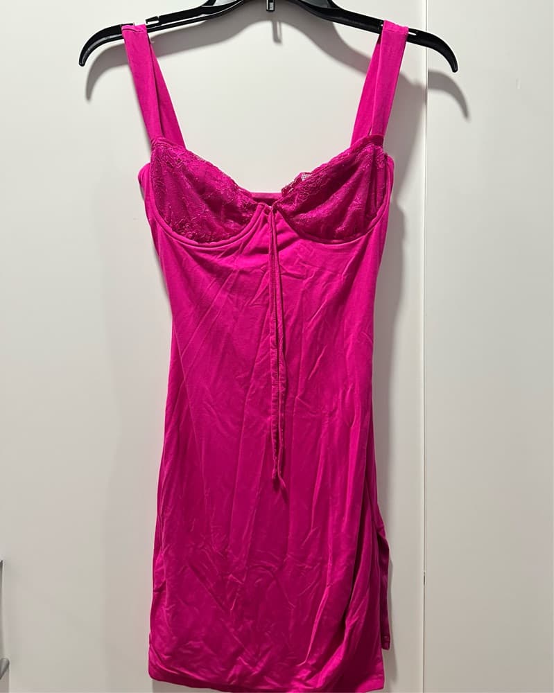 Outcast Lace Mini Dress Hot Pink - Image 3