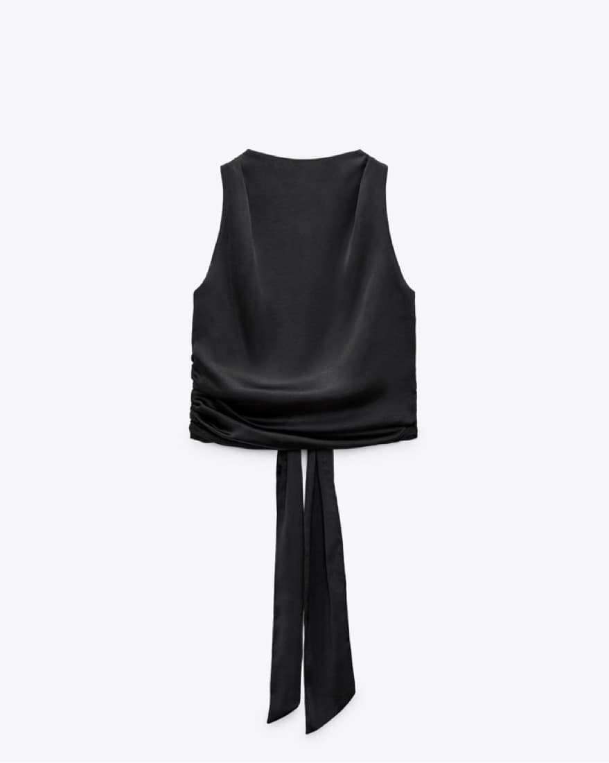 Black Backless Satin Cropped Top - Image 2