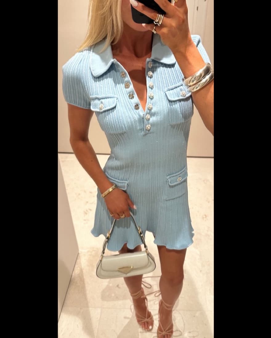 Blue Sequin Knit Mini Dress - Image 1