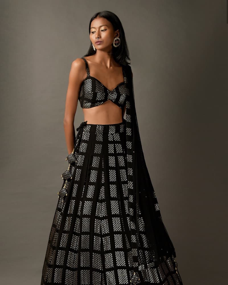 Black Embelished Lengha  - Image 1