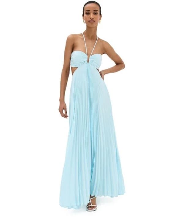 A.L.C Moira Satin Pleated Maxi Dress - Image 4