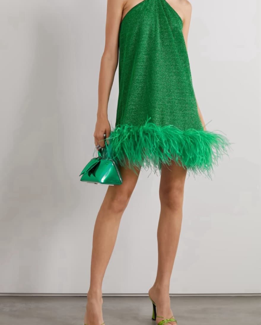 OSÉREE green feather mini dress - Image 1