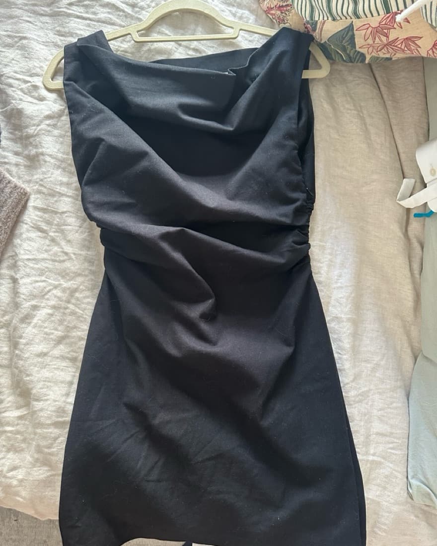 Black Asymmetric Mini Dress - Image 3