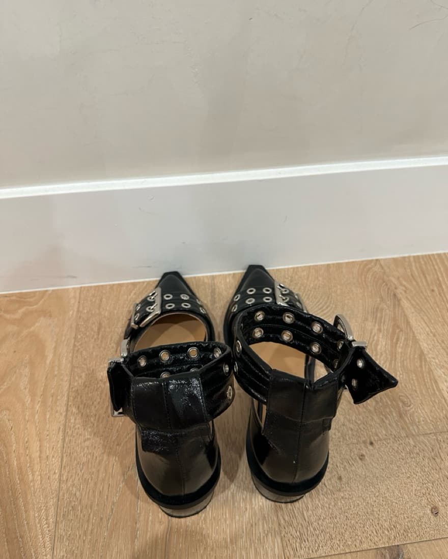 Ganni Black Chunky Buckle Open Cut Pumps - Image 4
